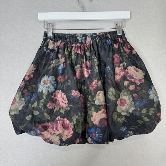 By Anthropologie Bubble Mini Skirt Womens XXS Black Dark Floral Fairy Whimsigoth - Picture 5 of 11
